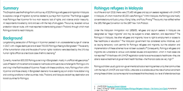Drivers and protection risks of Rohingya en route to Malaysia