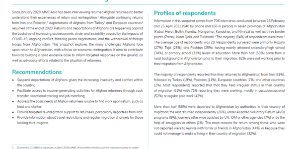A spotlight on economic reintegration for Afghan returnees