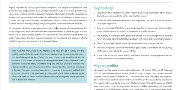 Afghans en route to Turkey: access to critical information